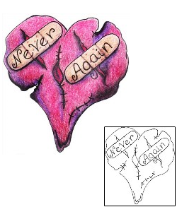 Broken Heart Tattoo Never Again Pink Heart Tattoo