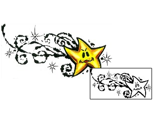 Picture of Yellow Shooting Star Smiley Face Tattoo