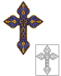 Christian Tattoo Ornate Blue Cross Tattoo