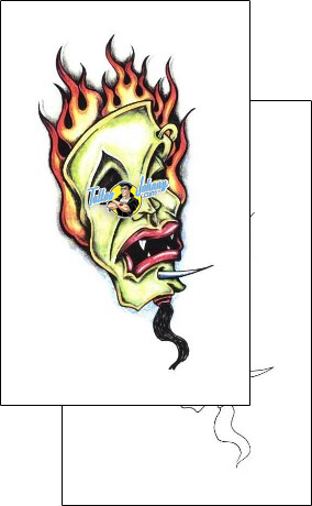 Fire – Flames Tattoo comedy-tragedy-mask-tattoos-sacred-clown-scf-00134
