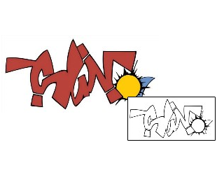 Picture of Red Sun Graffiti Lettering Tattoo