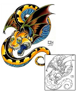 Traditional Tattoo Winged Dragon Tiger Tattoo