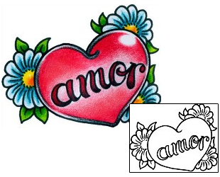 Traditional Tattoo Amore Flower Heart Tattoo