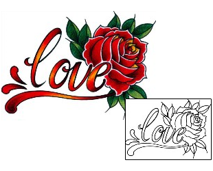 Traditional Tattoo Love Lettering Rose Tattoo
