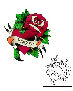Plant Life Tattoo Traditional Name Heart & Rose Tattoo