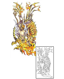 Fire – Flames Tattoo Dragon Skeleton on Fire Tattoo