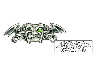 Wings Tattoo Shaded Gargoyle Head Tattoo