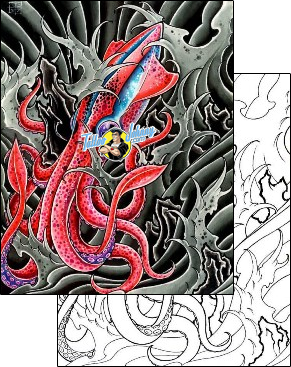 Sea Creature Tattoo marine-life-squid-tattoos-damien-friesz-dff-00207