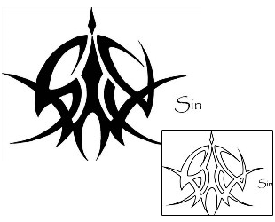 Picture of Tribal Sin Lettering Tattoo