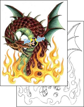 Fire – Flames Tattoo fantasy-dragon-tattoos-gail-somers-gsf-00136