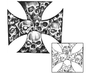 Evil Tattoo Multi Skull Iron Cross Tattoo