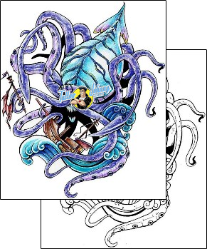 Sea Creature Tattoo marine-life-squid-tattoos-harley-sparks-hsf-00342