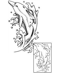 Sea Creature Tattoo Shaded Dolphin Wave Tattoo