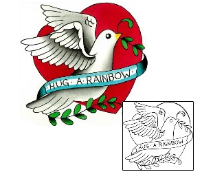 Traditional Tattoo Hug A Rainbow Dove Tattoo