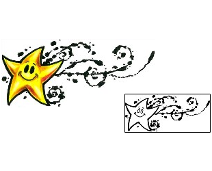 Celestial Tattoo Swirly Shooting Star Smiley Face Tattoo