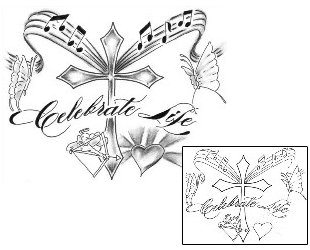 Music Tattoo Celebrate Life Cross Tattoo