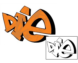Picture of Orange Die Graffiti Lettering Tattoo