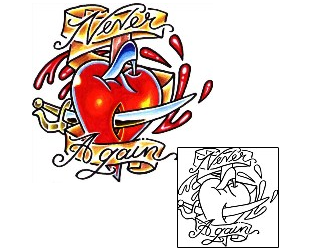 Banner Tattoo Never Again Stabbed Heart Tattoo